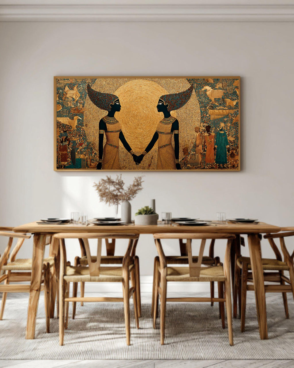 Egyptian Sun God Priestess Canvas Wall Art – Golden Mythology Print
