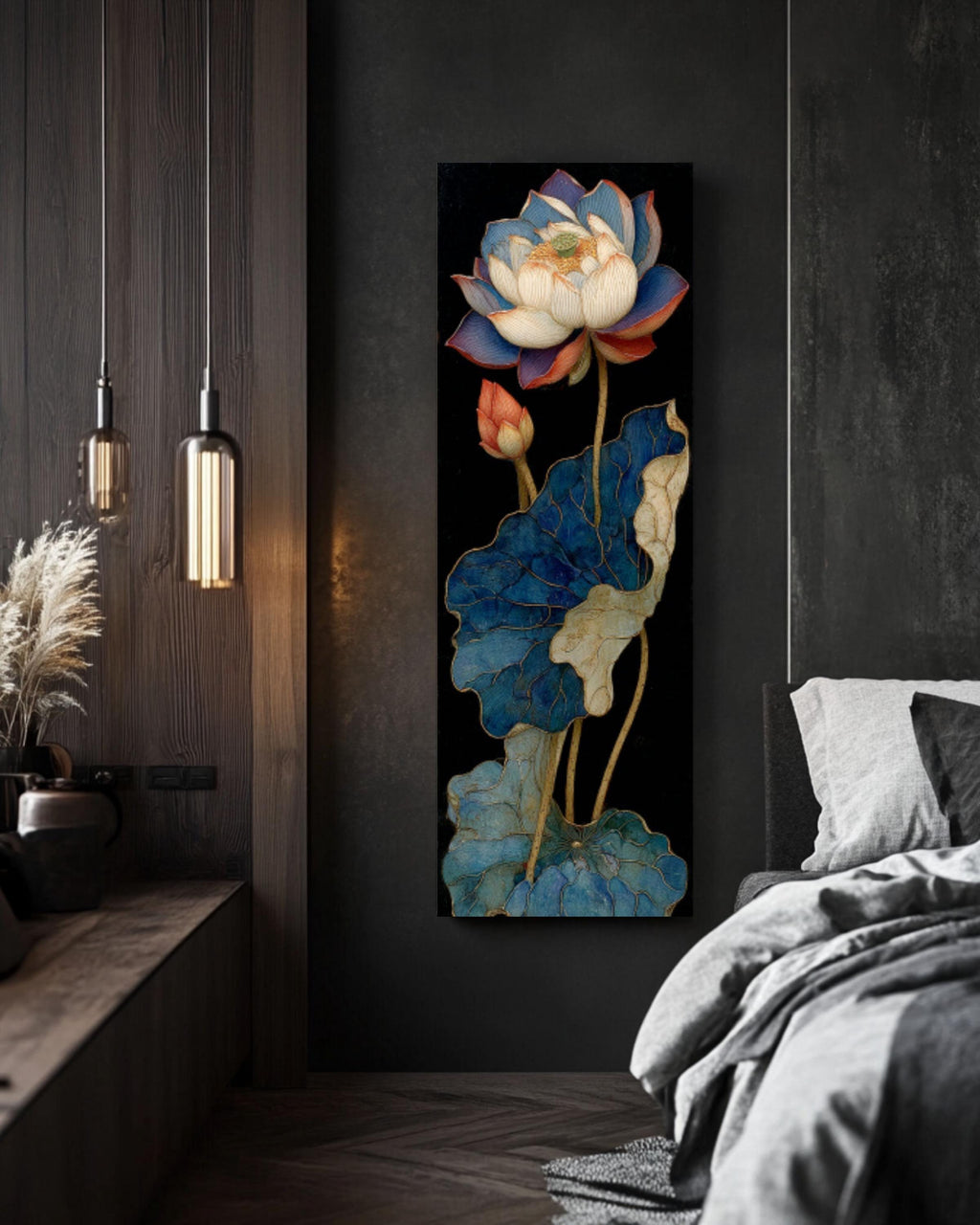 Gold Leaf Lotus Flower Wall Art | Chinese Painting Style Canvas Print