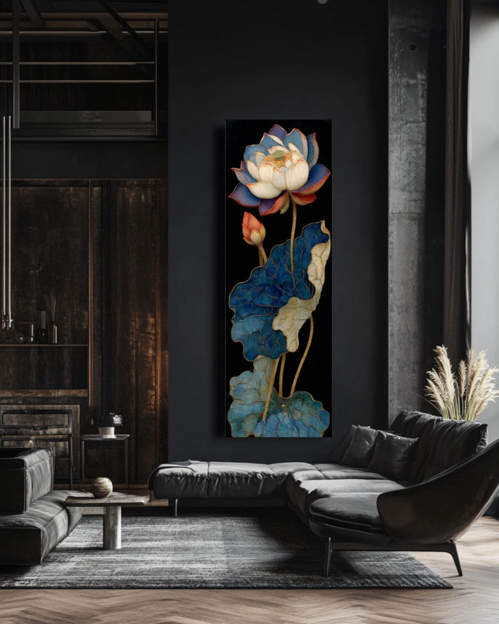 Gold Leaf Lotus Flower Wall Art | Chinese Painting Style Canvas Print