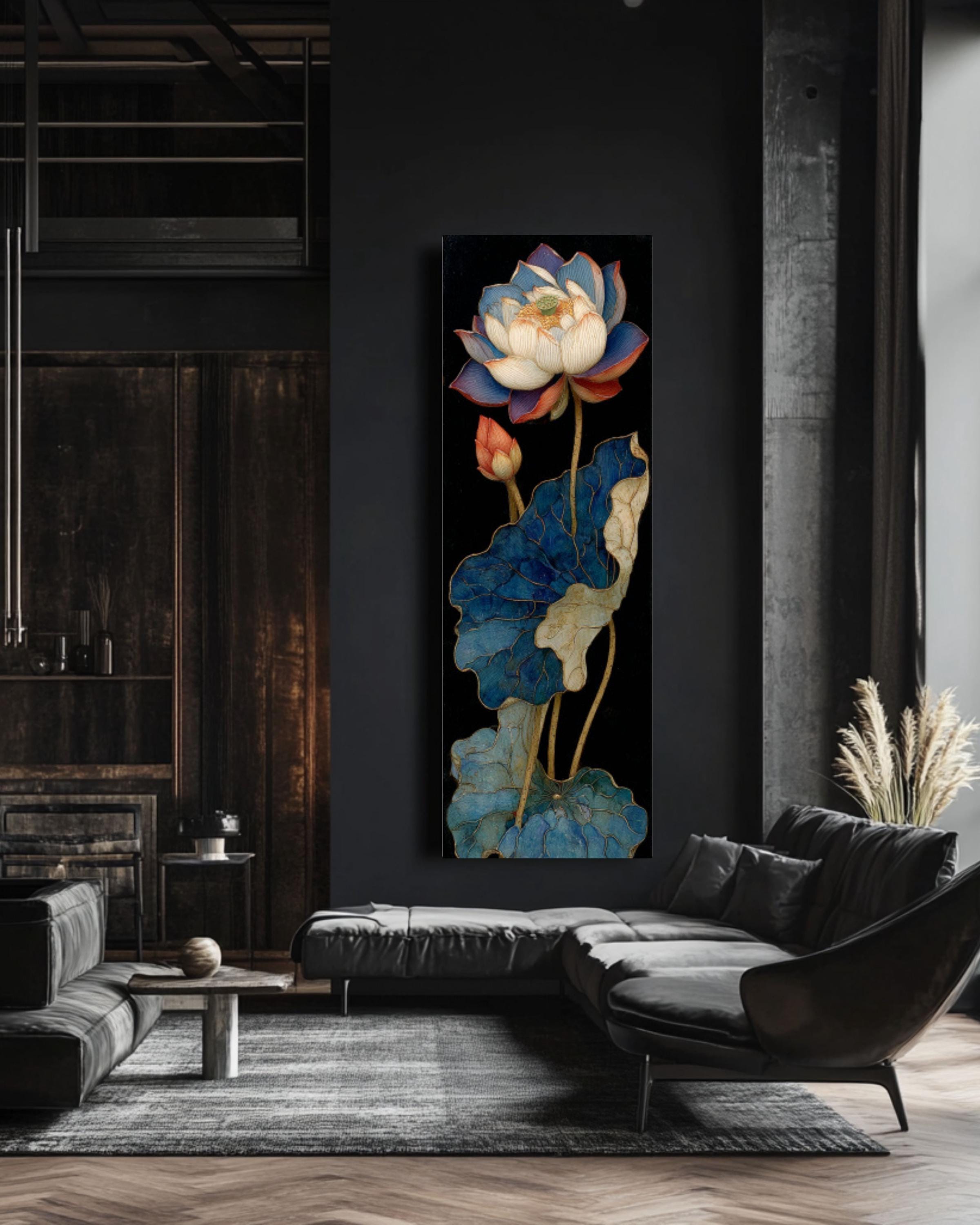 Gold Leaf Lotus Flower Wall Art | Chinese Painting Style Canvas Print