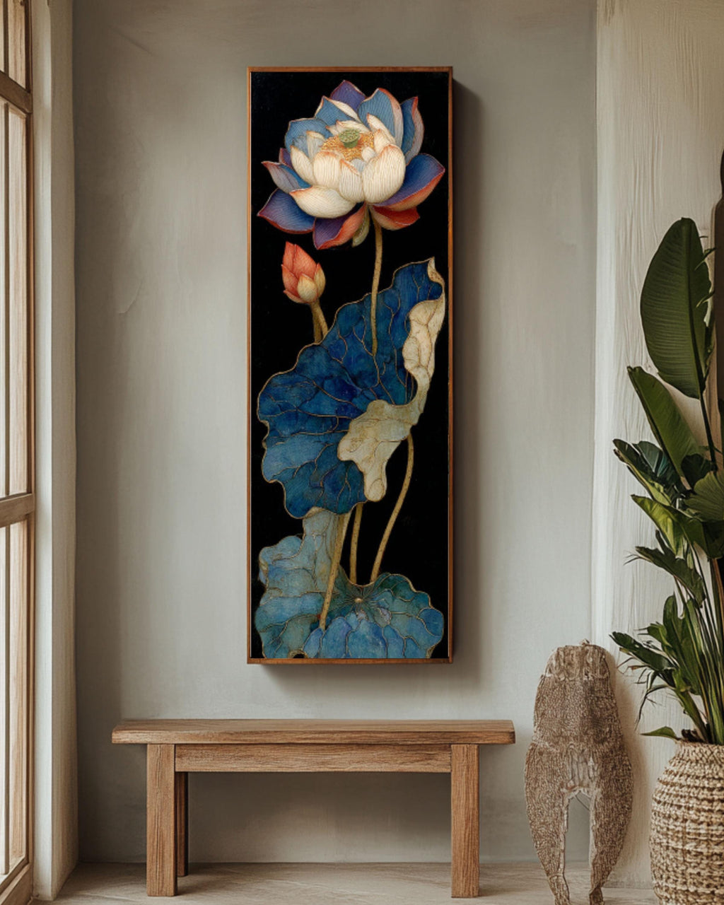 Gold Leaf Lotus Flower Wall Art | Chinese Painting Style Canvas Print