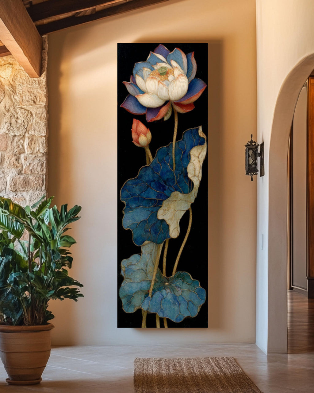 Gold Leaf Lotus Flower Art: Chinese Painting Style Canvas Wall Decor for home and office wall décor