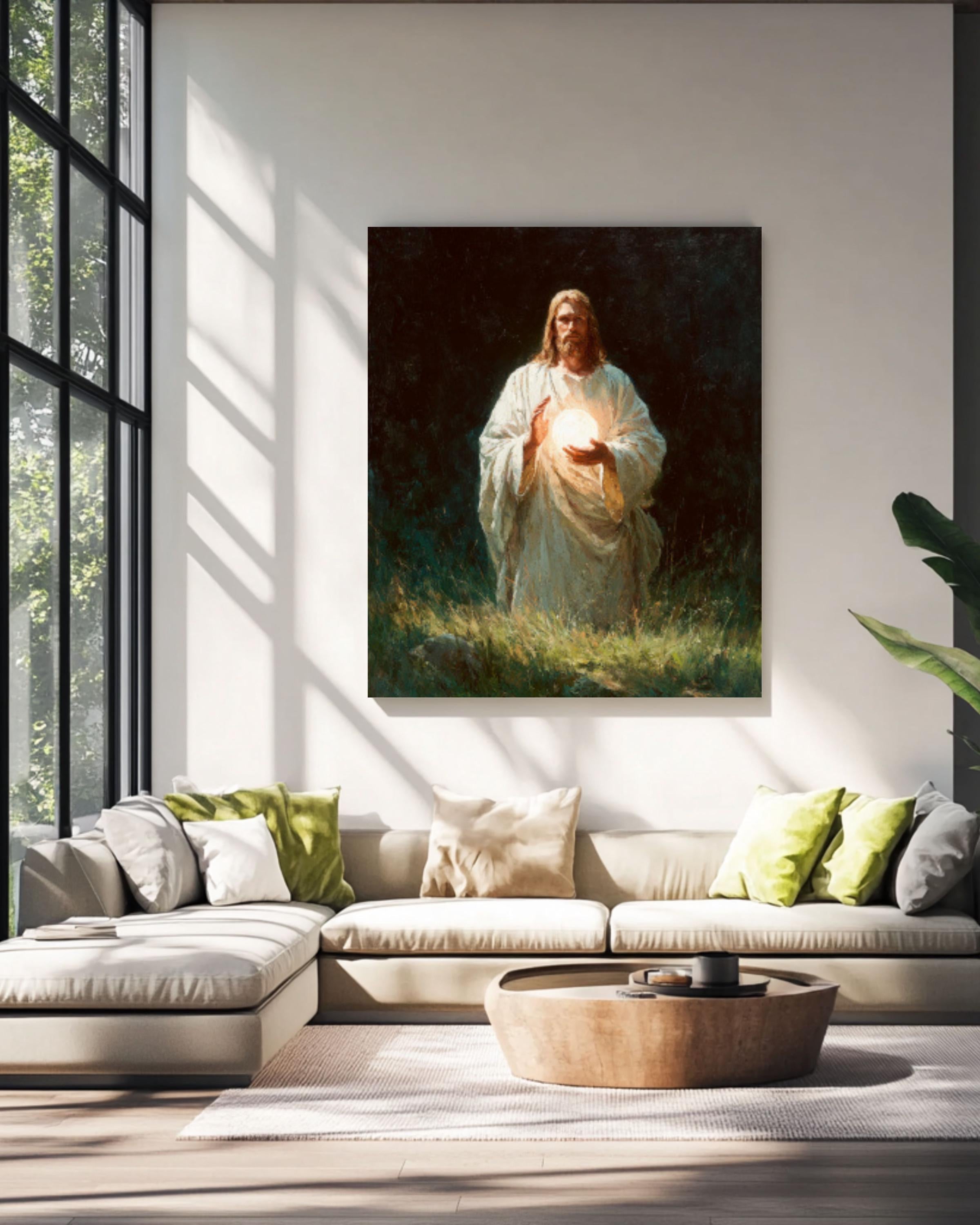 Jesus Holding Light Wall Art | Soft Oil Painting Style | Christian Home Decor