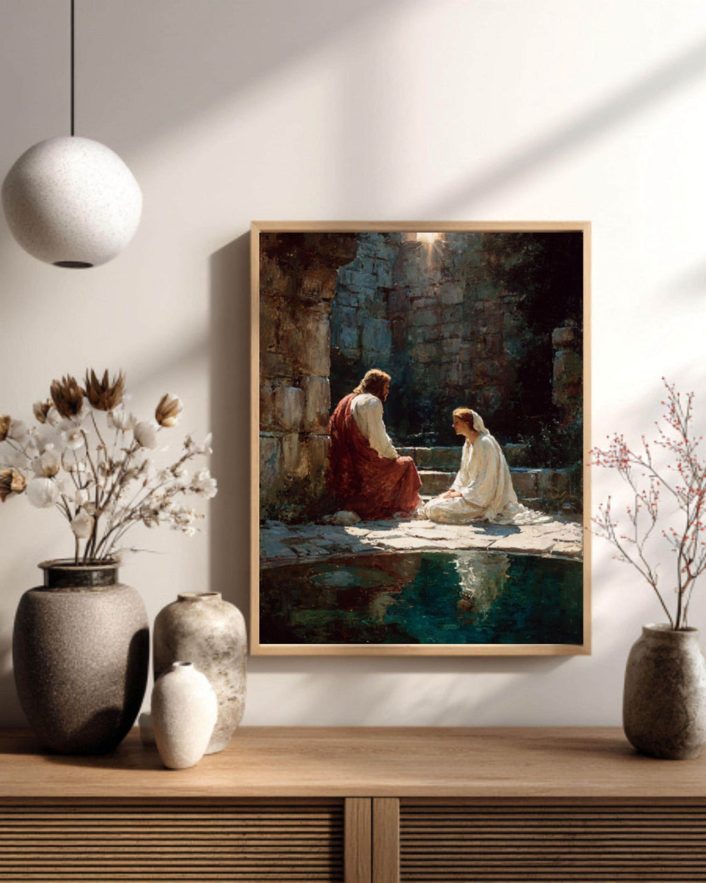 Jesus and Mary Magdalene Art â€“ Biblical Scene, Peaceful Christian Wall Decor Canvas Wall Art Print – Premium Home Decor