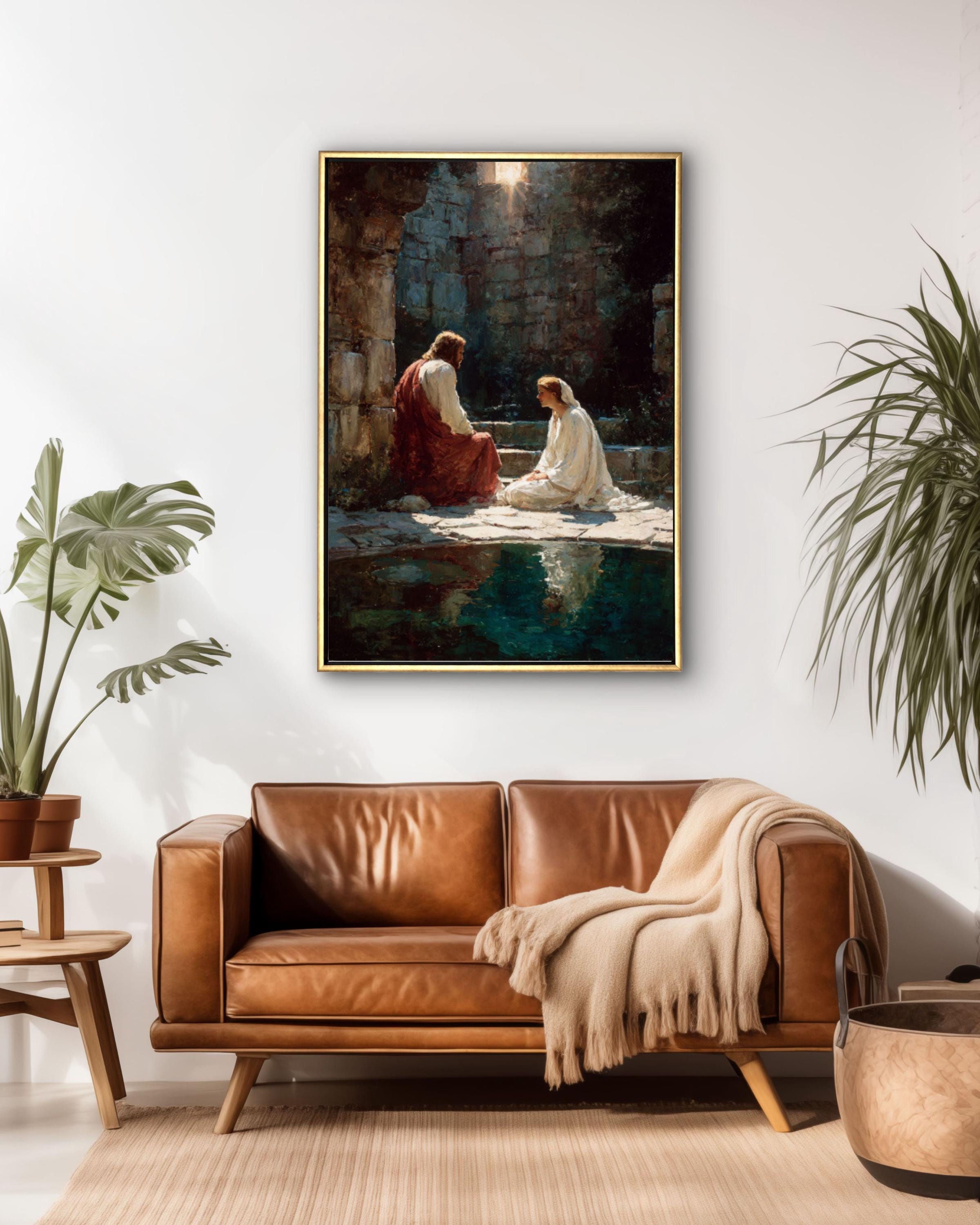 Jesus and Mary Magdalene Art â€“ Biblical Scene, Peaceful Christian Wall Decor Canvas Wall Art Print – Premium Home Decor