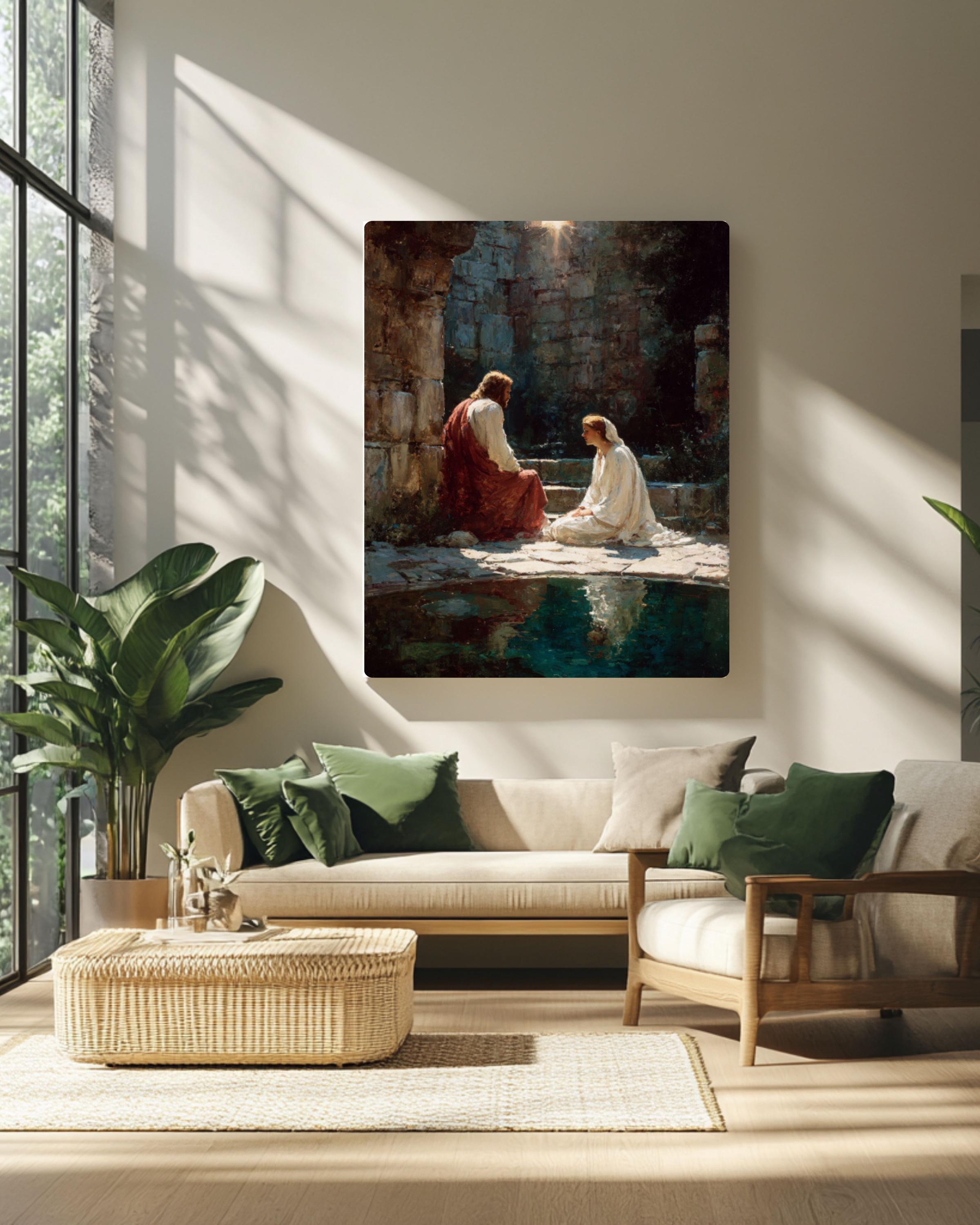 Jesus and Mary Magdalene Art â€“ Biblical Scene, Peaceful Christian Wall Decor Canvas Wall Art Print – Premium Home Decor