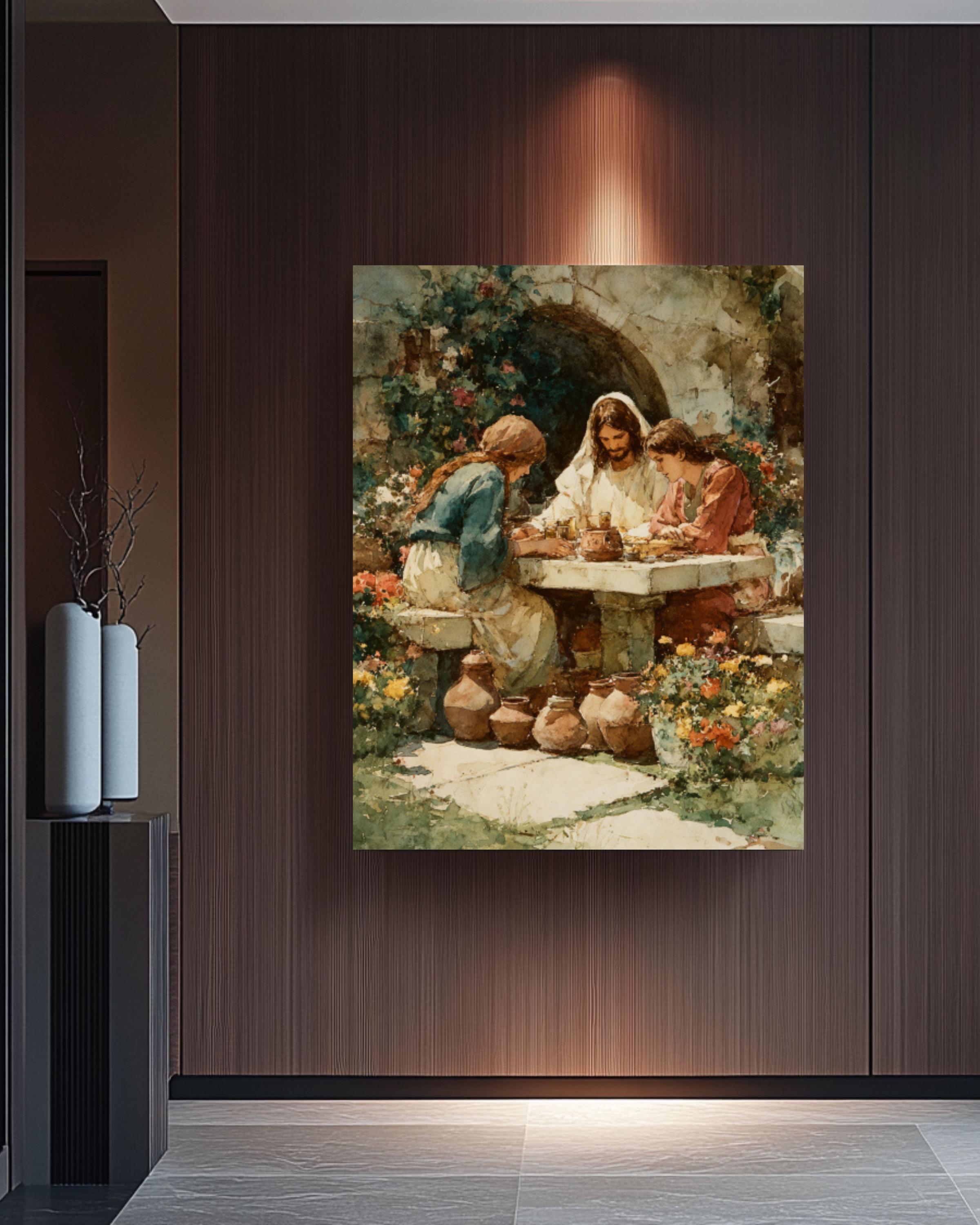 Jesus Praying in Garden Watercolor Canvas Wall Art – Christian Art Print