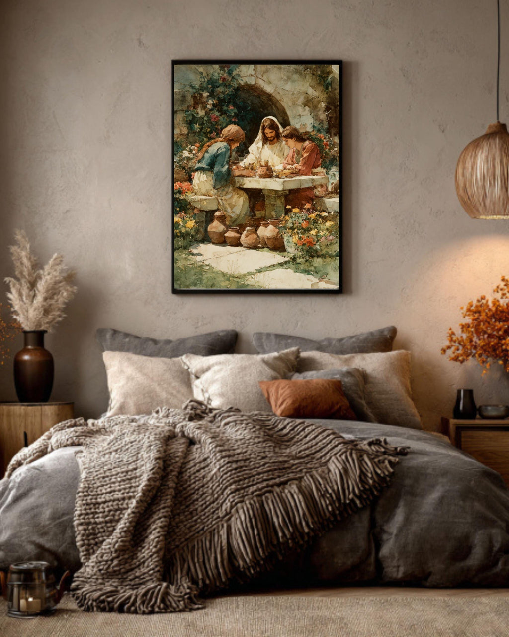 Jesus Praying in Garden Watercolor Canvas Wall Art – Christian Art Print