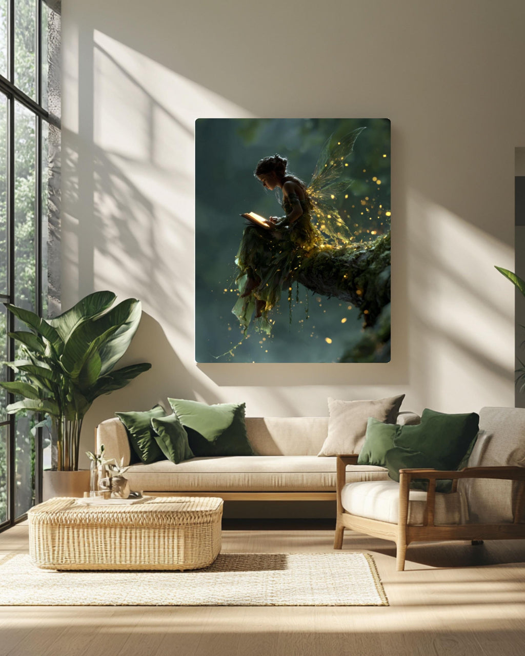 Fairy Reading in Forest Canvas Wall Art – Magical Fantasy Illustration