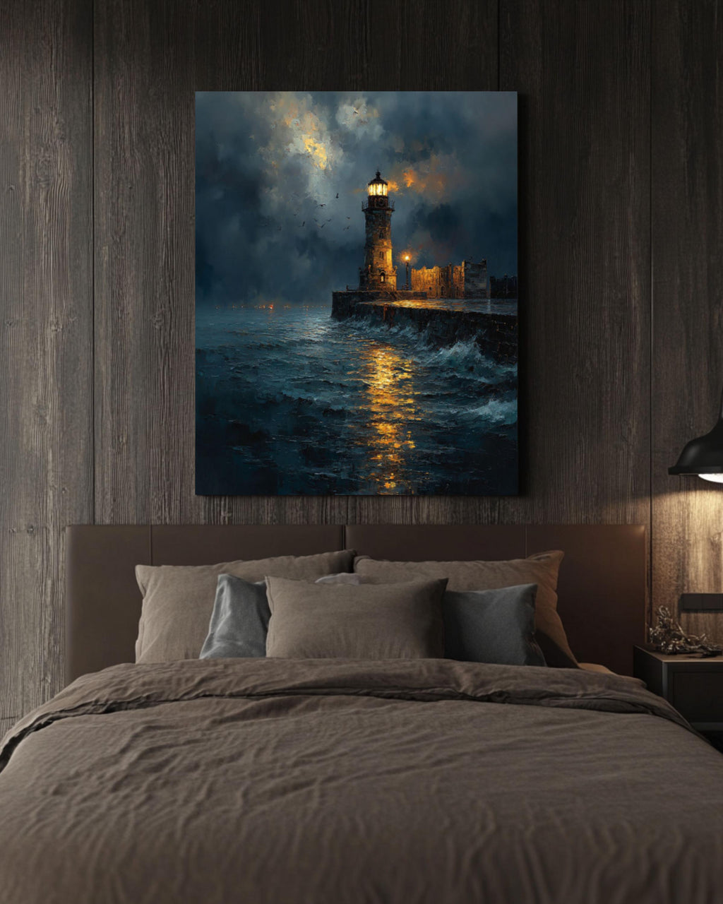 Stormy Lighthouse Seascape Canvas Wall Art – Dramatic Ocean Painting