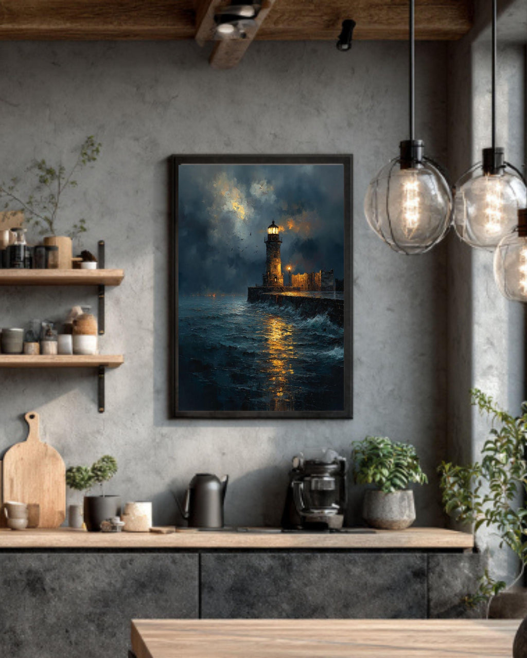 Stormy Lighthouse Seascape Canvas Wall Art – Dramatic Ocean Painting