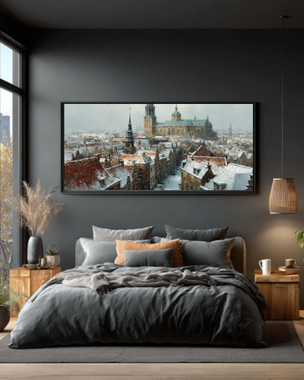 Snowy Dutch Town Canvas Art – Winter Landscape Painting