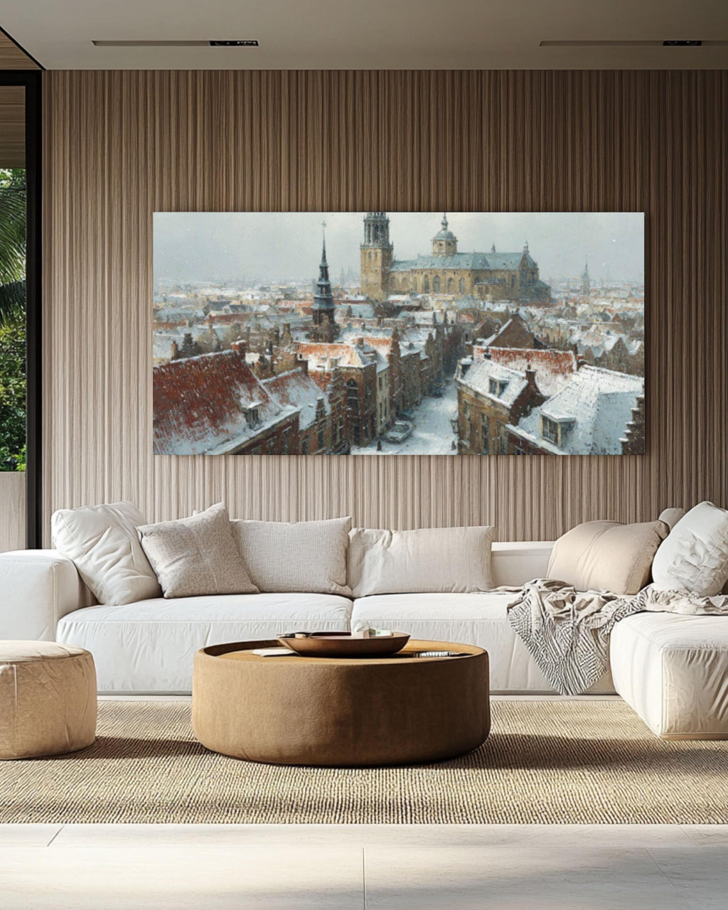 Snowy Dutch Town Canvas Art – Winter Landscape Painting