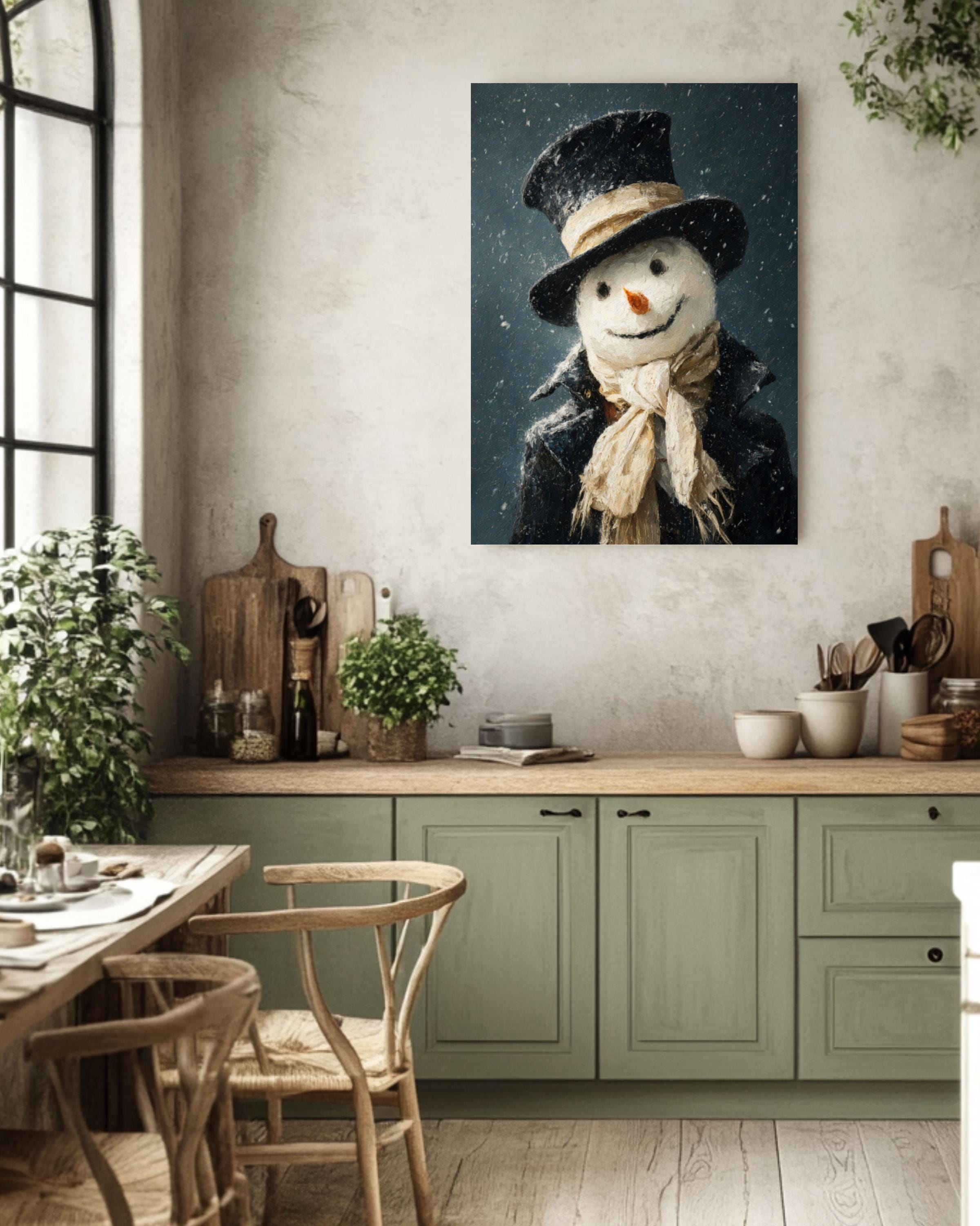 Smiling Snowman Winter Canvas Wall Art – Whimsical Holiday Painting