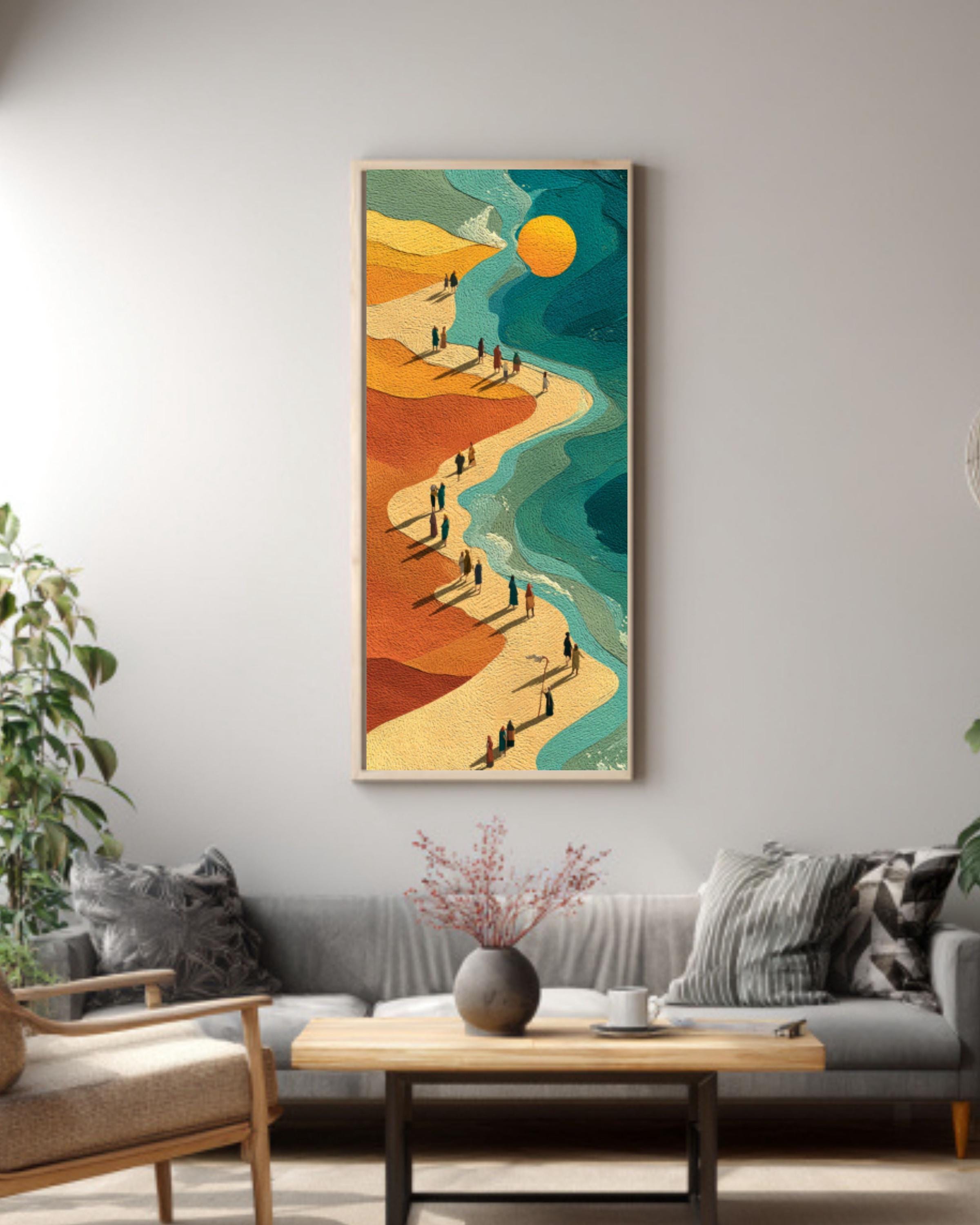 Red Sea Parting Biblical Canvas Wall Art – Moses Miracle Illustration
