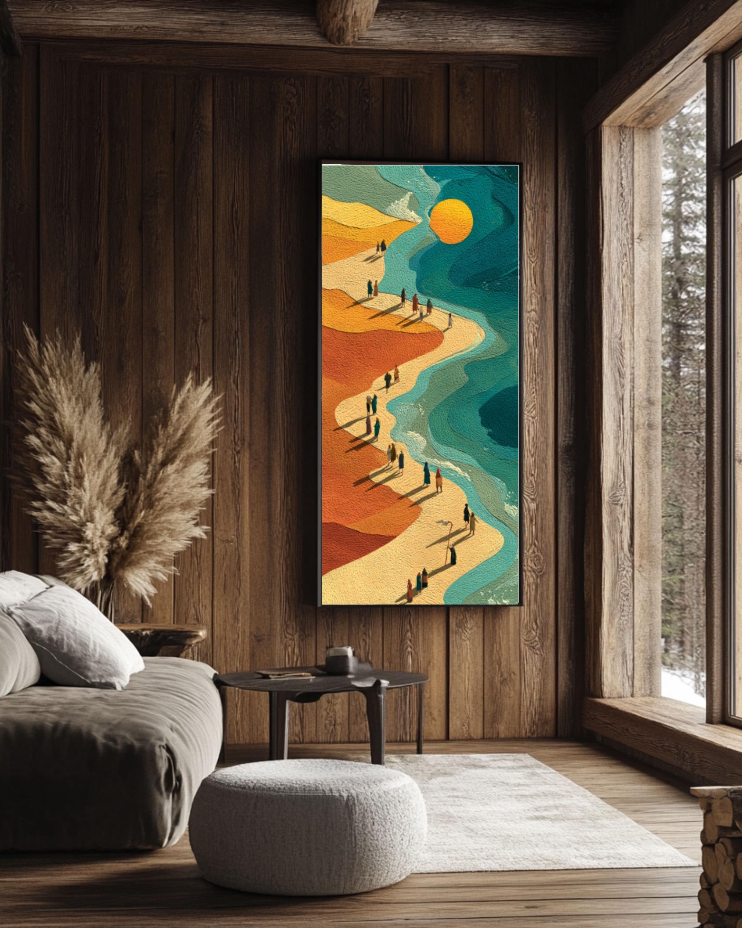 Red Sea Parting Biblical Canvas Wall Art – Moses Miracle Illustration