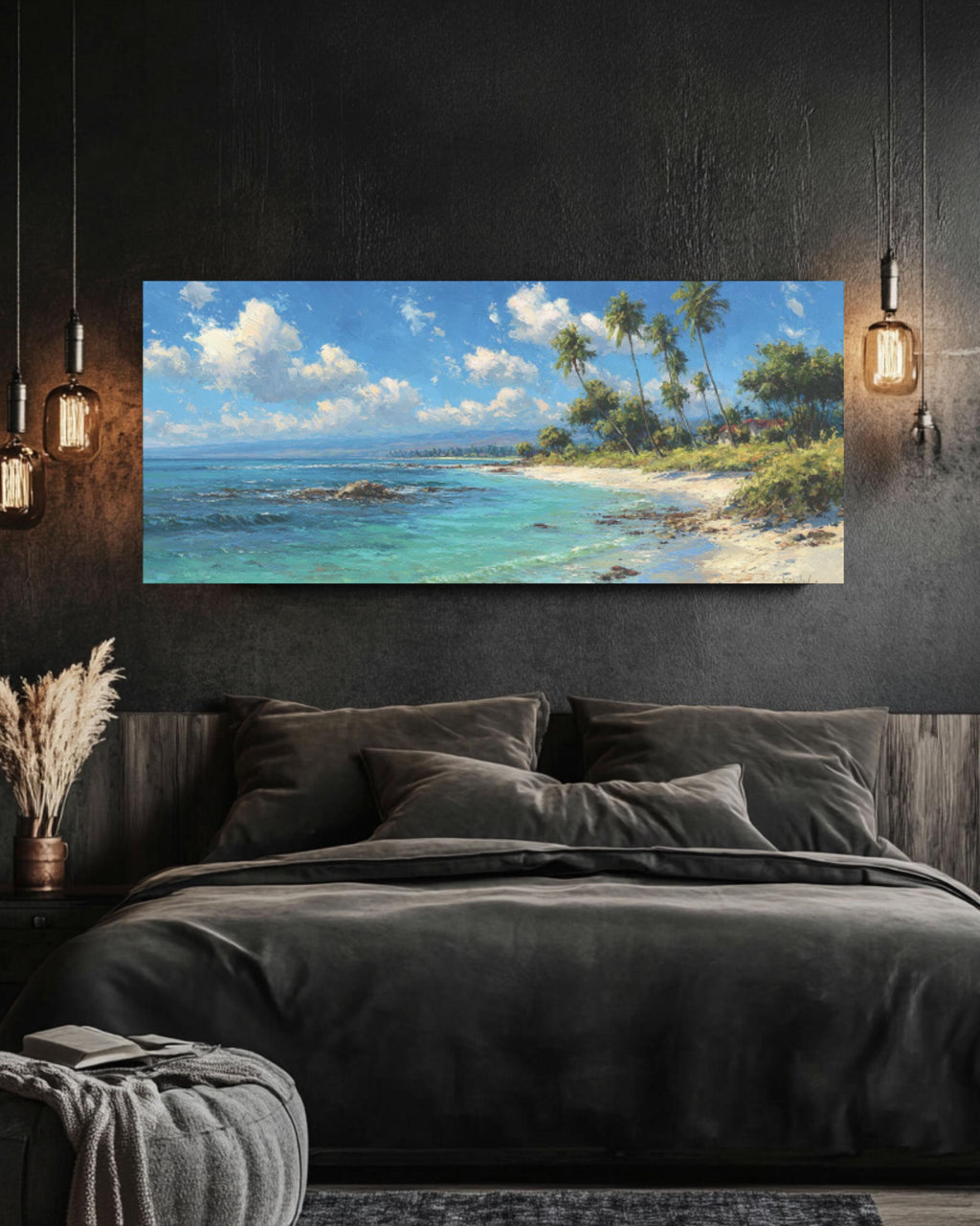 Hawaiian Beach Palm Trees Canvas Art – Tropical Painting