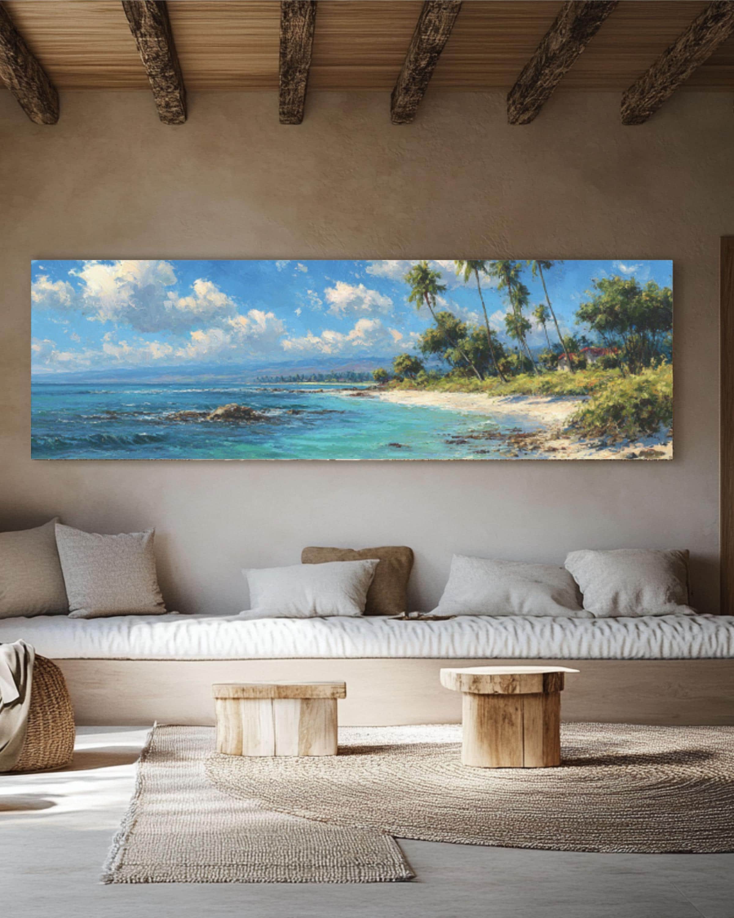 Hawaiian Beach Palm Trees Canvas Art – Tropical Painting