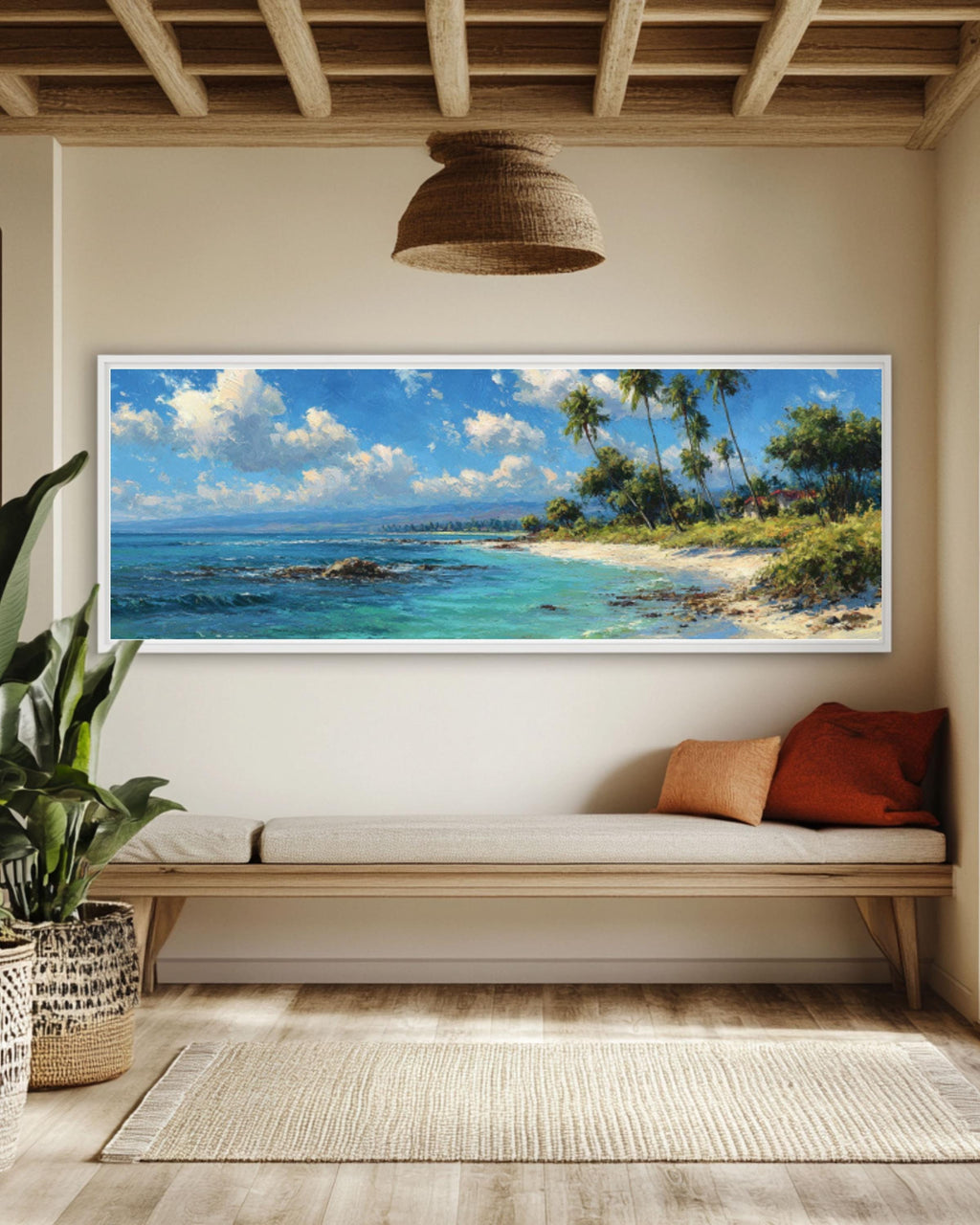 Hawaiian Beach Palm Trees Canvas Art – Tropical Painting