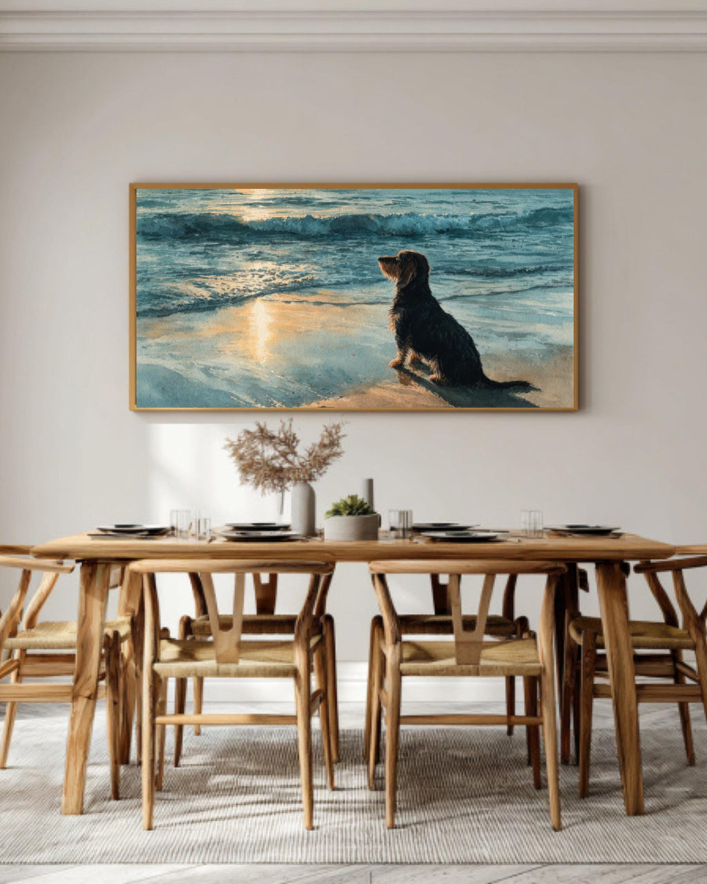 Dachshund Beach Watercolor Canvas Wall Art – Coastal Dog Art Print