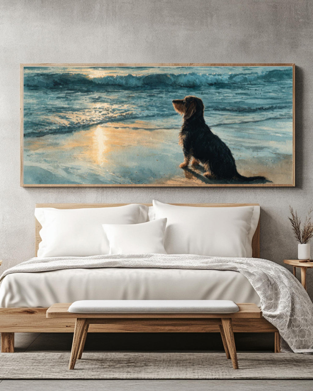 Dachshund Beach Watercolor Canvas Wall Art – Coastal Dog Art Print