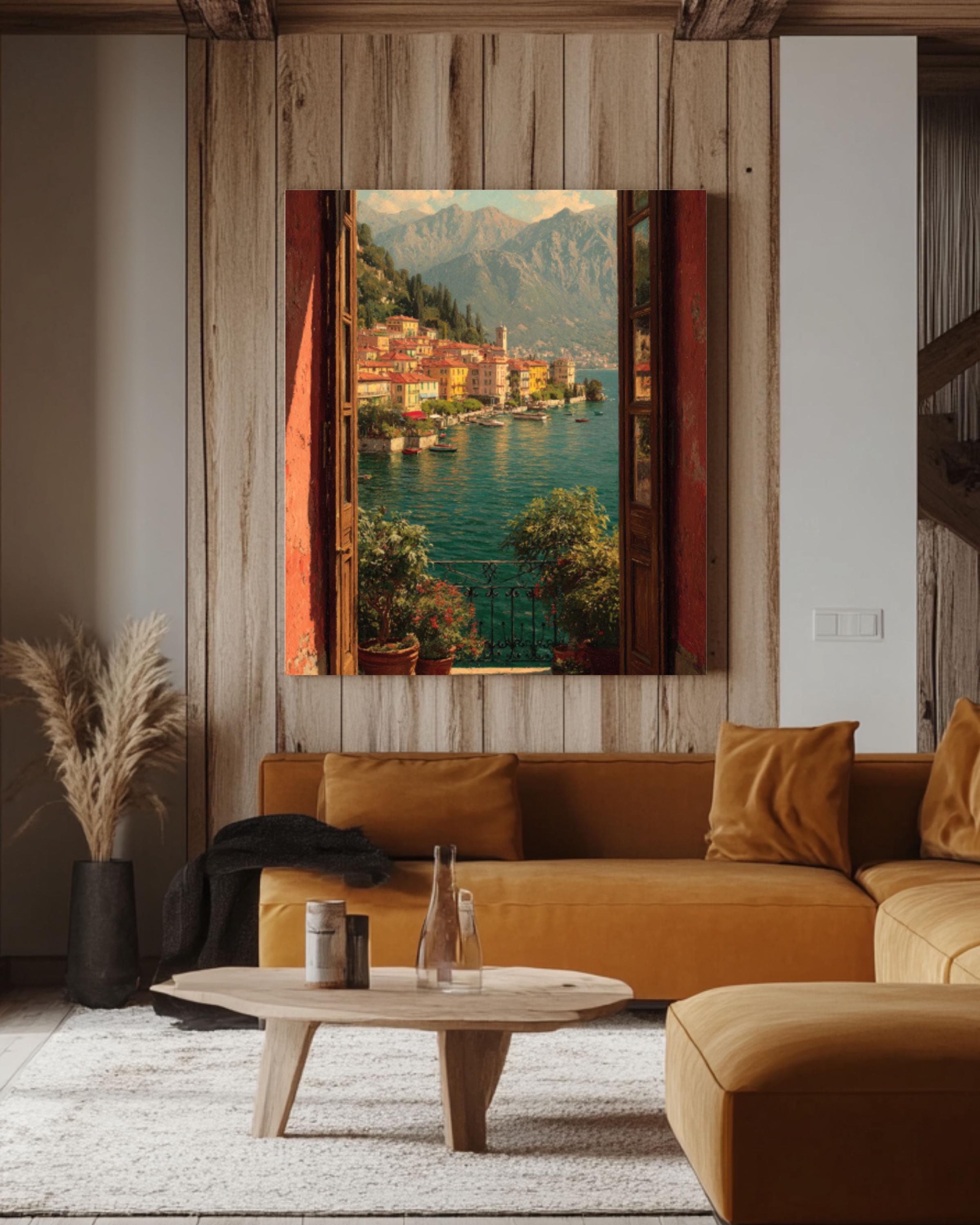 Lake Como Balcony View Canvas Art – Italian Landscape