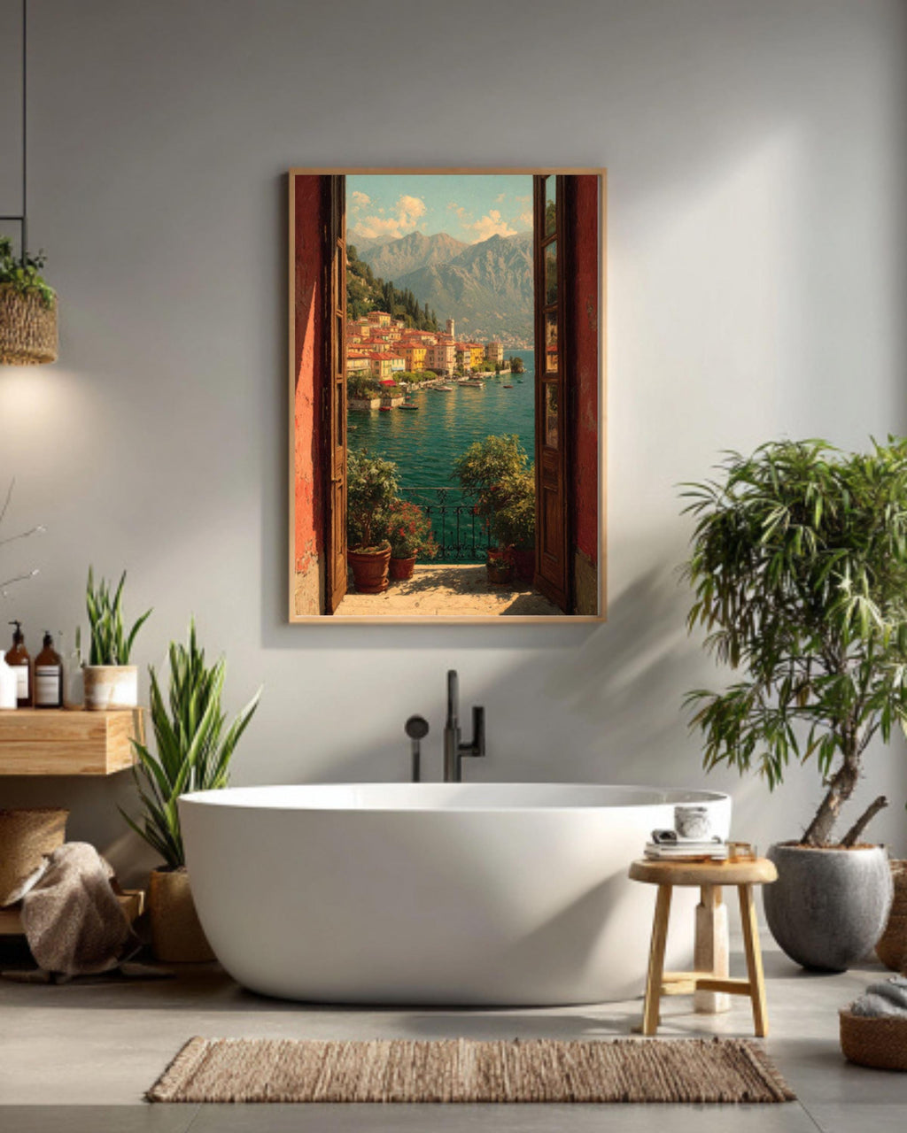 Lake Como Balcony View Canvas Art – Italian Landscape