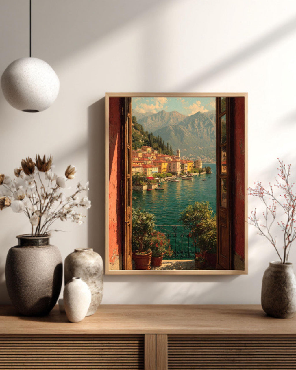 Lake Como Balcony View Canvas Art – Italian Landscape