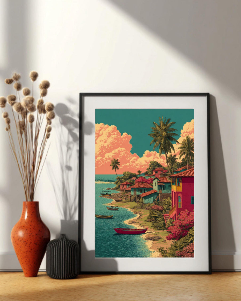 El Salvador Landscape Art: Colorful River Village Canvas Print Canvas Wall Art Print – Premium Home Decor