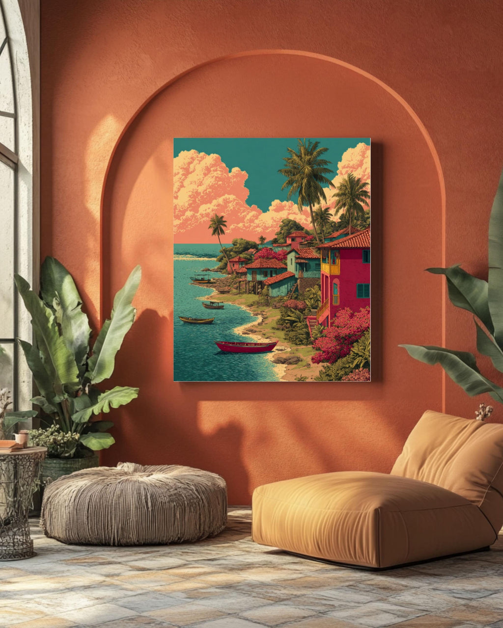 El Salvador Landscape Art: Colorful River Village Canvas Print Canvas Wall Art Print – Premium Home Decor