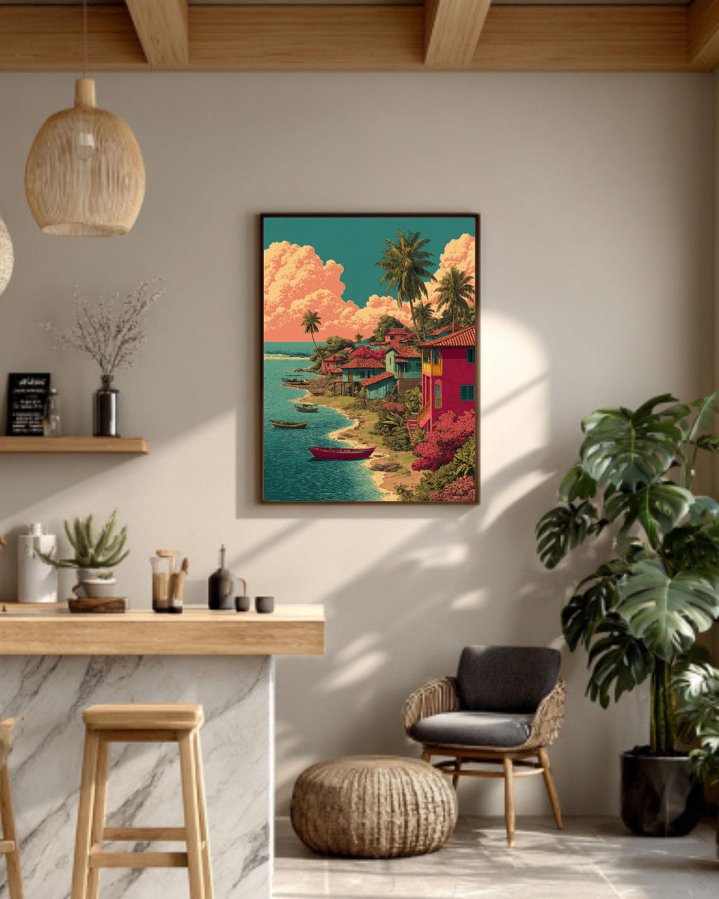 El Salvador Landscape Art: Colorful River Village Canvas Print Canvas Wall Art Print – Premium Home Decor