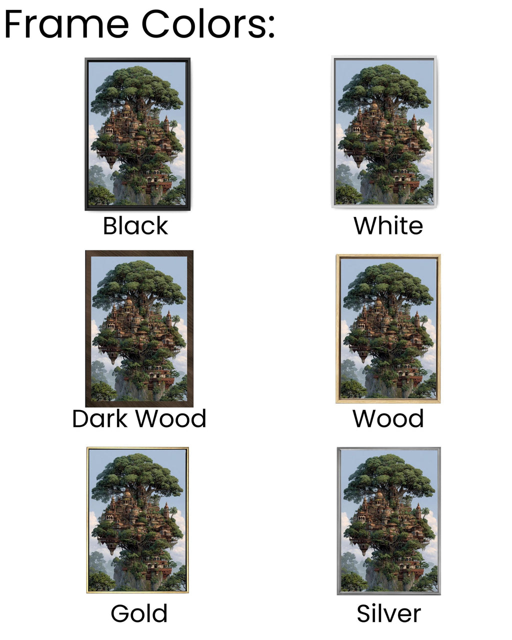 Elven Tree City Fantasy Wall Art – Magical Forest Architecture Print