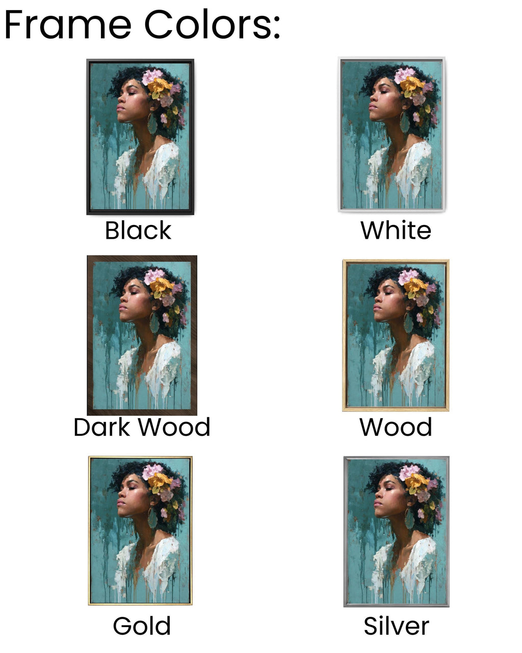 Afro Queen Portrait Canvas Wall Art – Black Woman with Flowers Painting