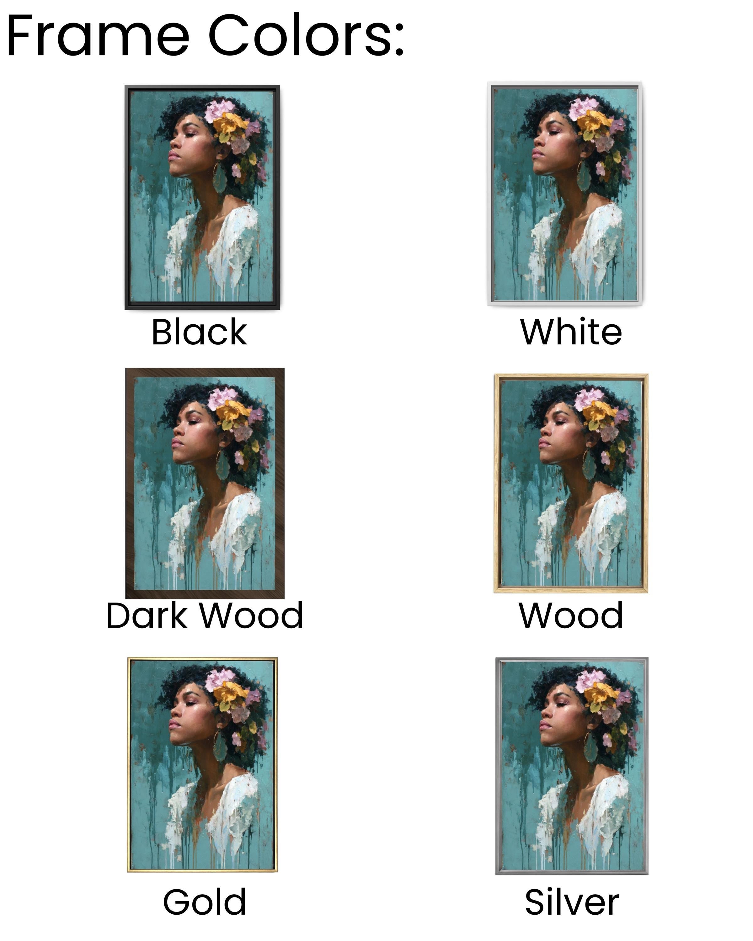 Afro Queen Portrait Canvas Wall Art – Black Woman with Flowers Painting