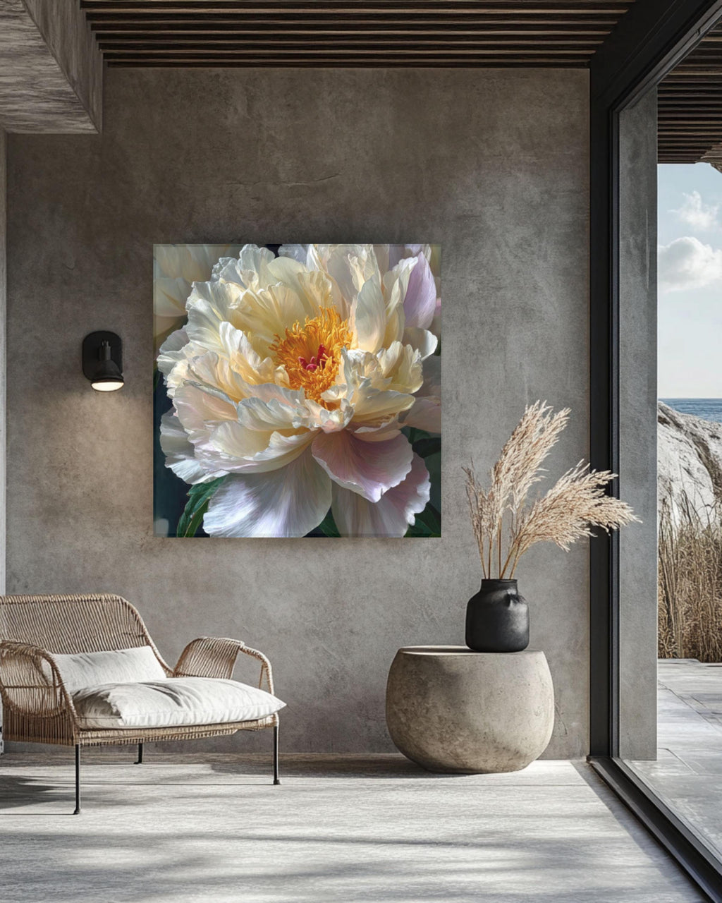 White Peony Floral Canvas Art – Botanical Oil Painting