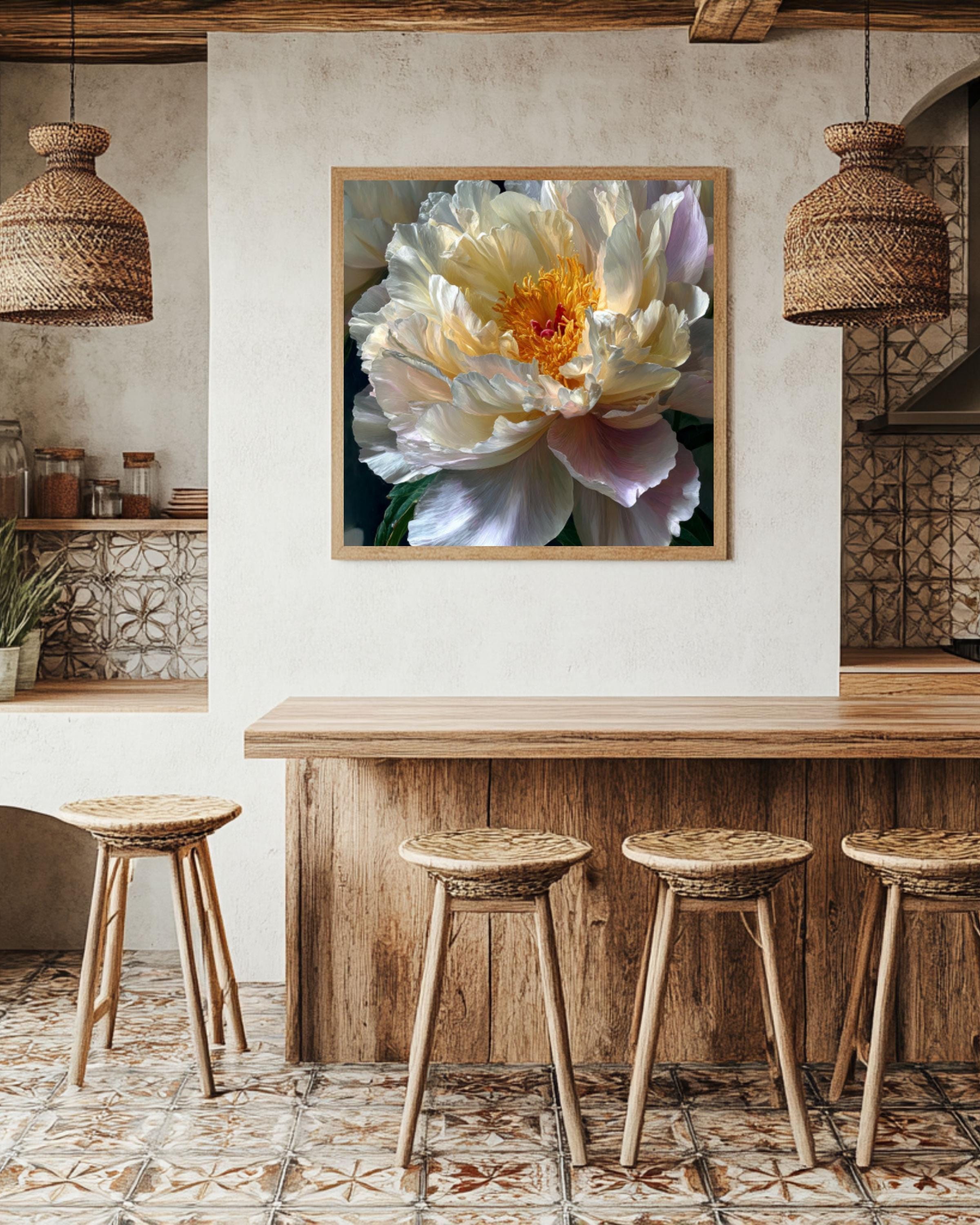 White Peony Floral Canvas Art – Botanical Oil Painting