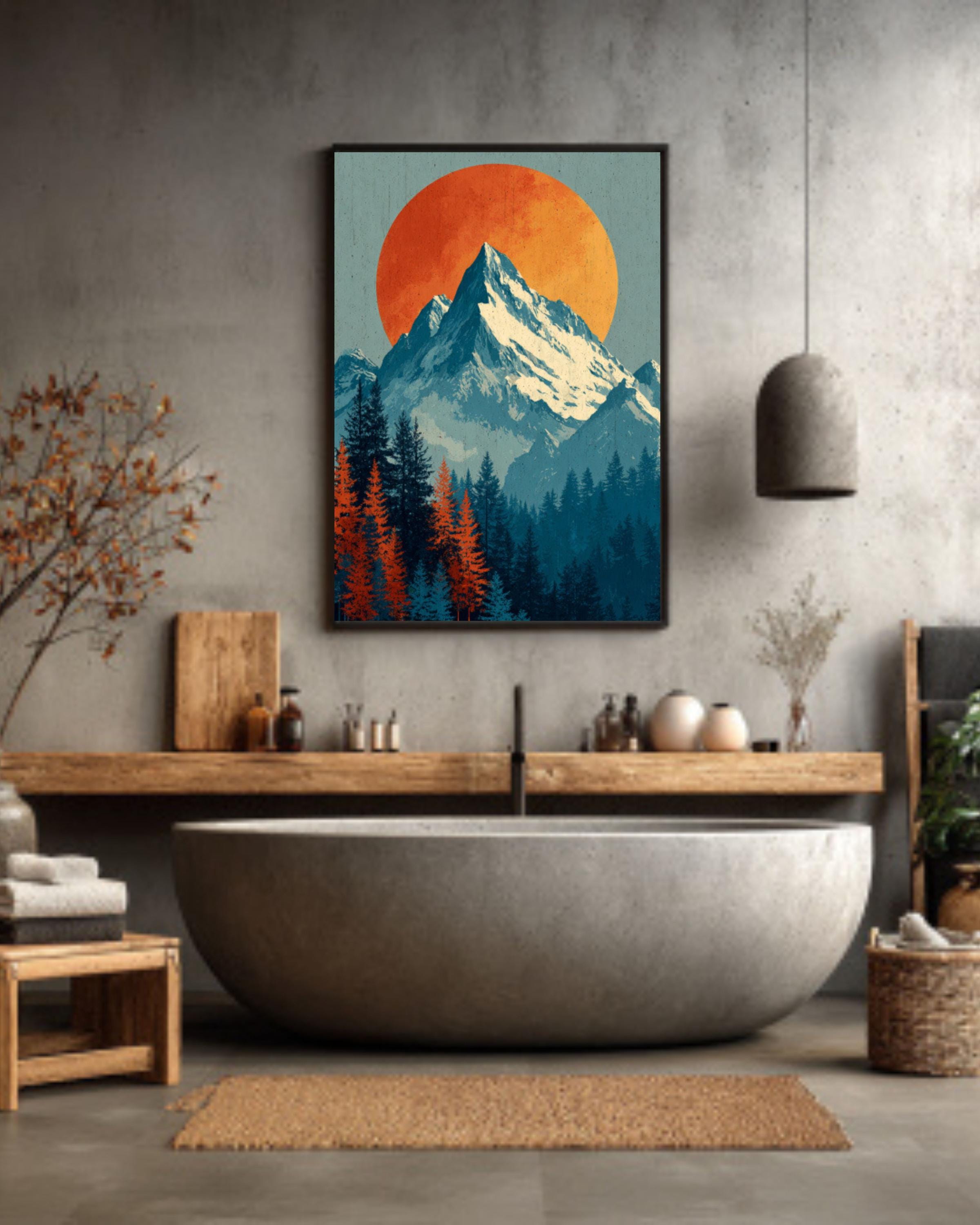 Vintage Mountain Sunset Canvas Wall Art – Snowy Peaks Landscape