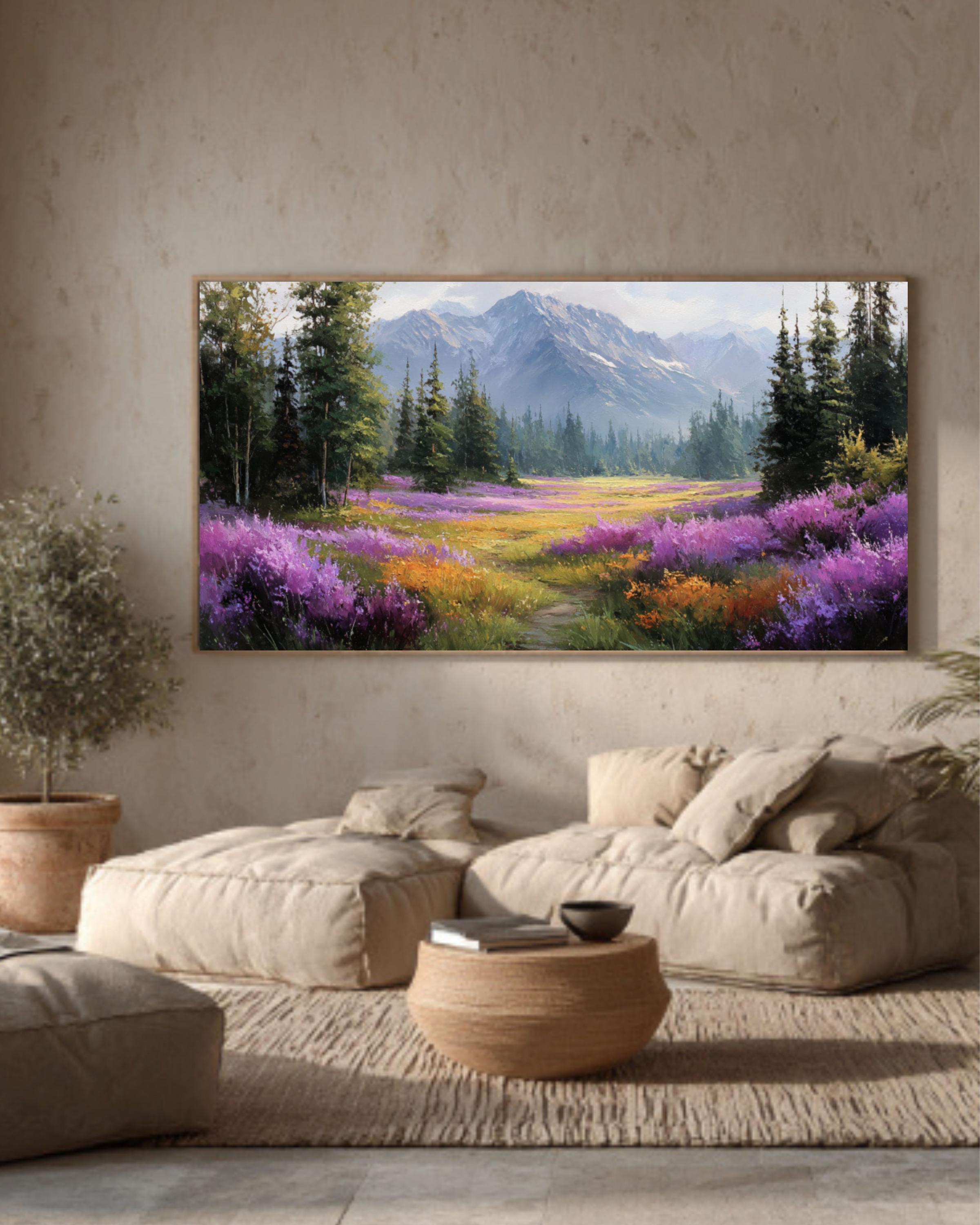 Alaskan Meadow Wildflower Landscape Canvas Art – Forest Path Painting