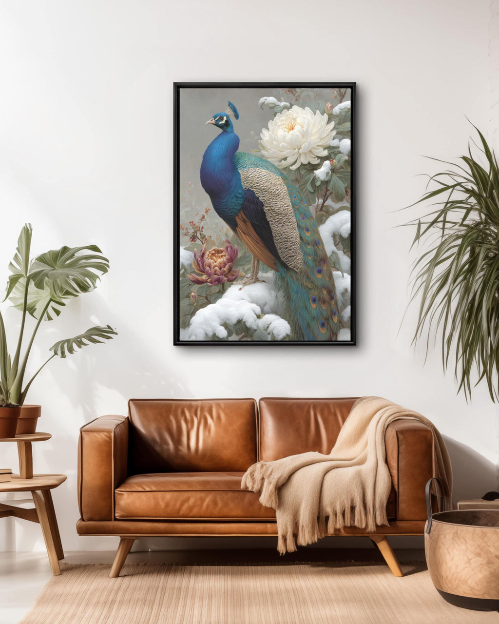 Peacock in Snow Floral Painting Canvas Wall Art – Chinese Style Art