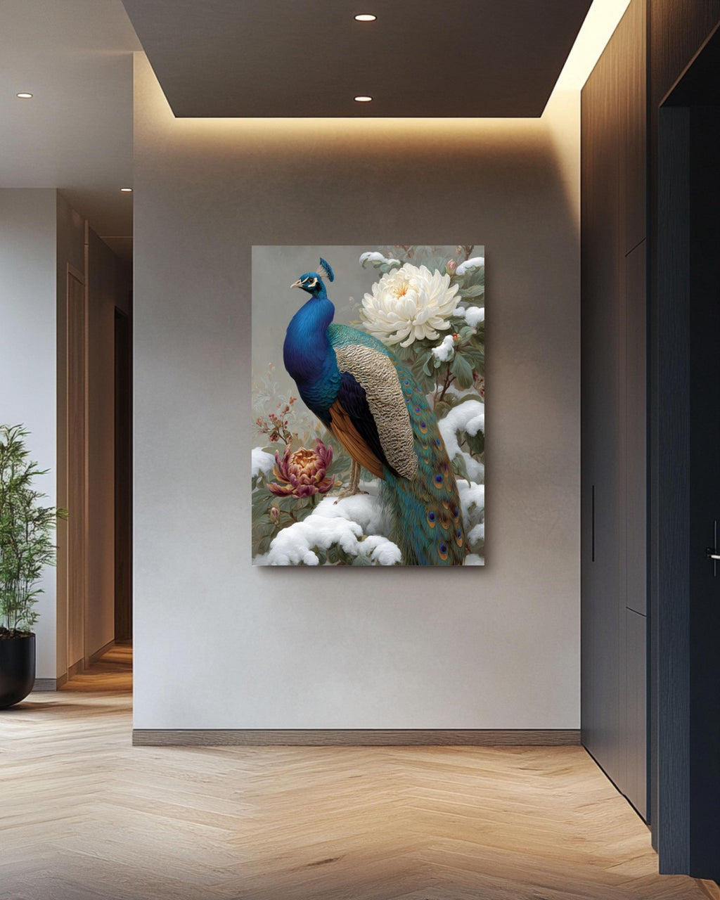 Peacock in Snow Floral Painting Canvas Wall Art – Chinese Style Art