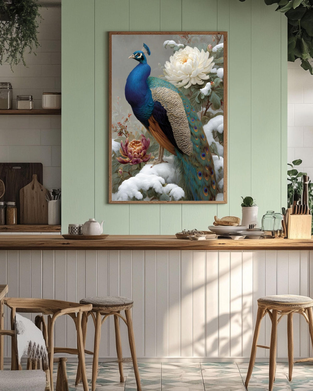 Peacock in Snow Floral Painting Canvas Wall Art – Chinese Style Art