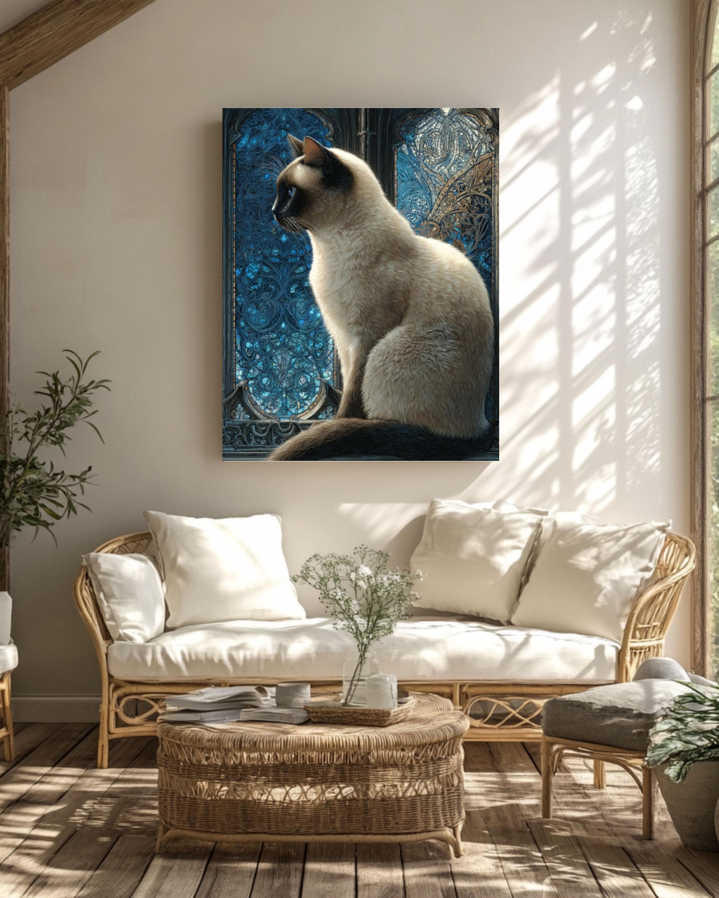 Victorian Siamese Cat Portrait Canvas Wall Art – Vintage Animal Painting