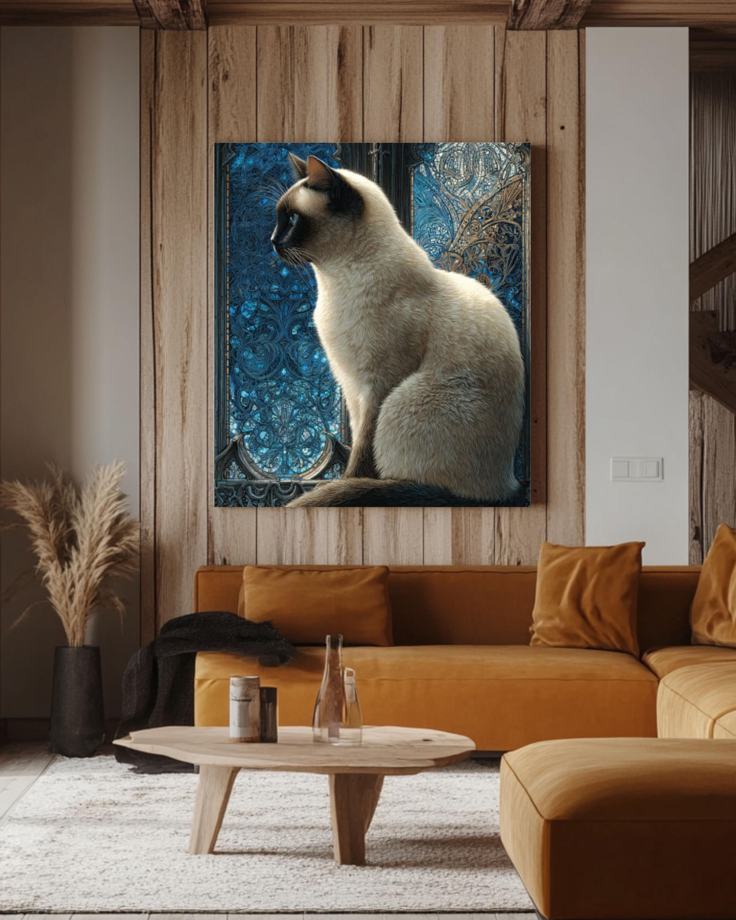 Victorian Siamese Cat Portrait Canvas Wall Art – Vintage Animal Painting