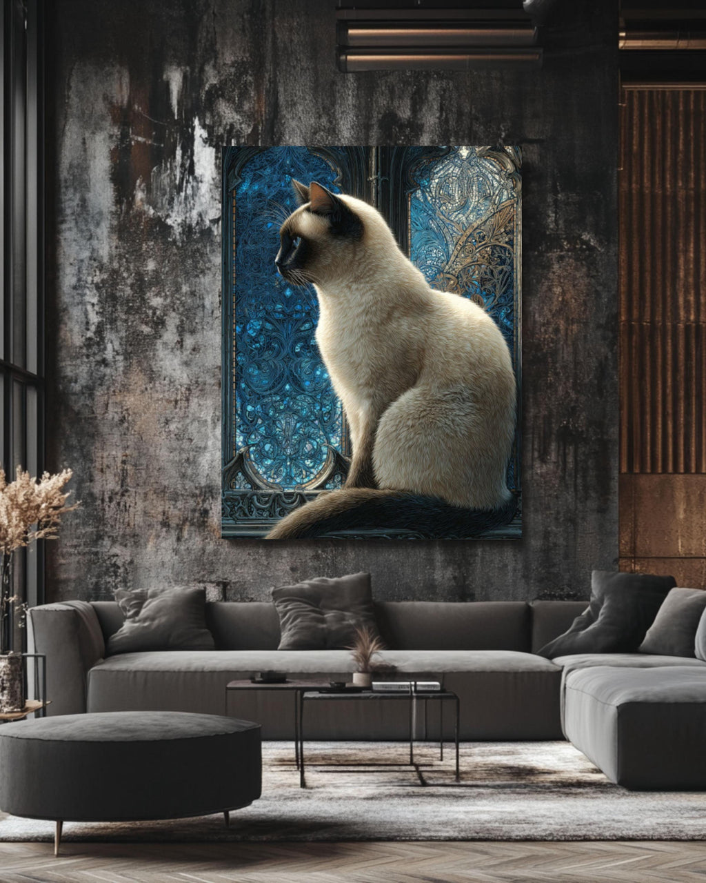 Victorian Siamese Cat Portrait Canvas Wall Art – Vintage Animal Painting