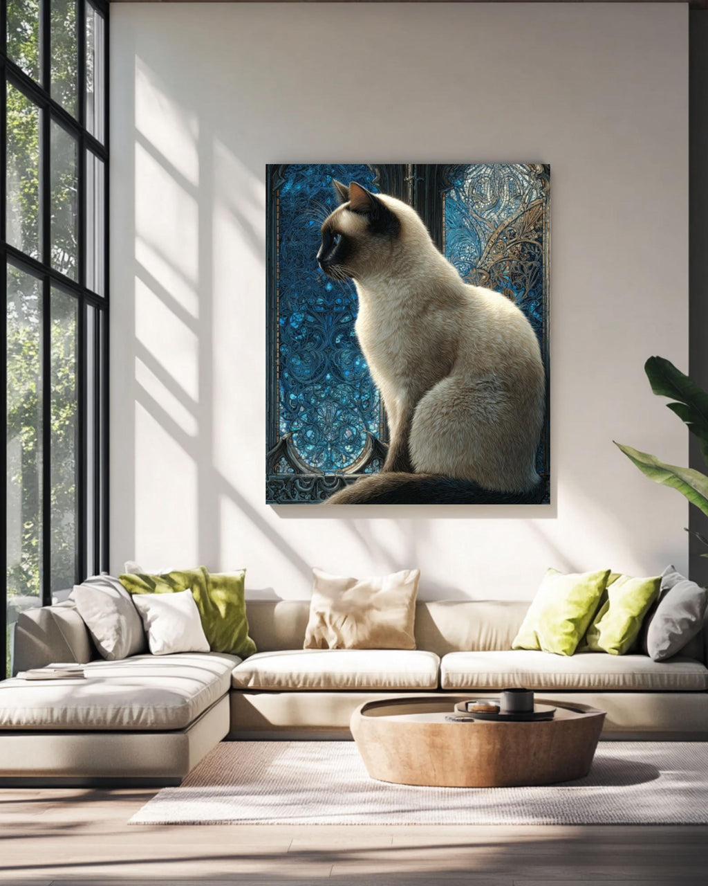 Victorian Siamese Cat Portrait Canvas Wall Art – Vintage Animal Painting