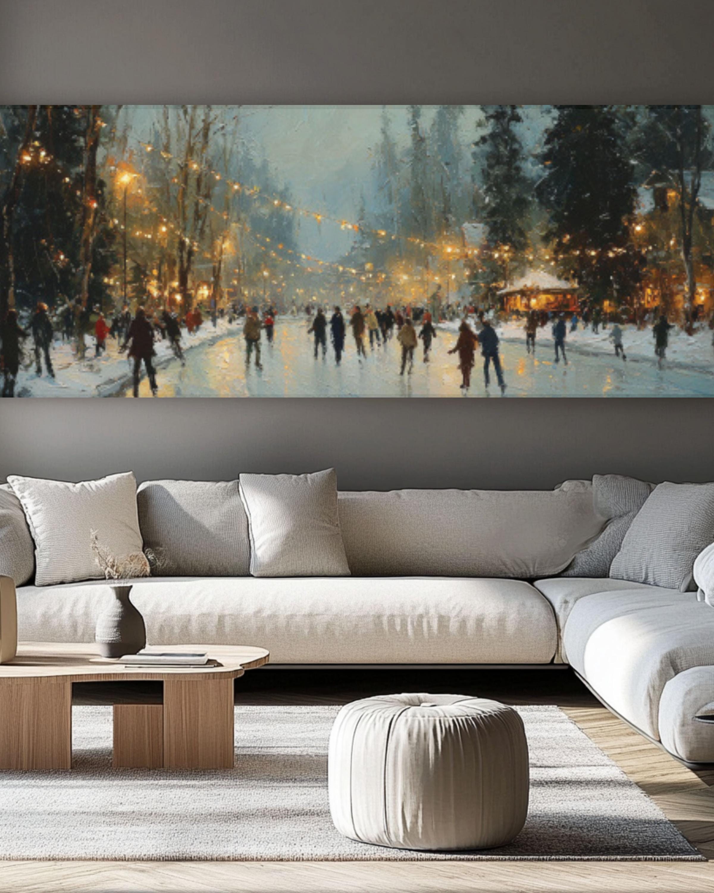 Vintage Winter Ice Skating Canvas Wall Art – Nostalgic Holiday Scene