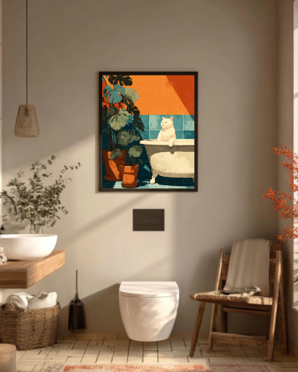 Matisse Style Cat in Bathtub Canvas Wall Art – Whimsical Bathroom Décor