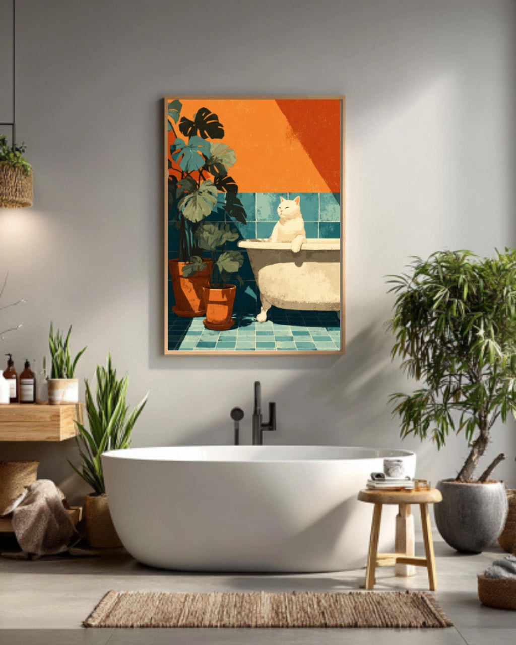 Matisse Style Cat in Bathtub Canvas Wall Art – Whimsical Bathroom Décor