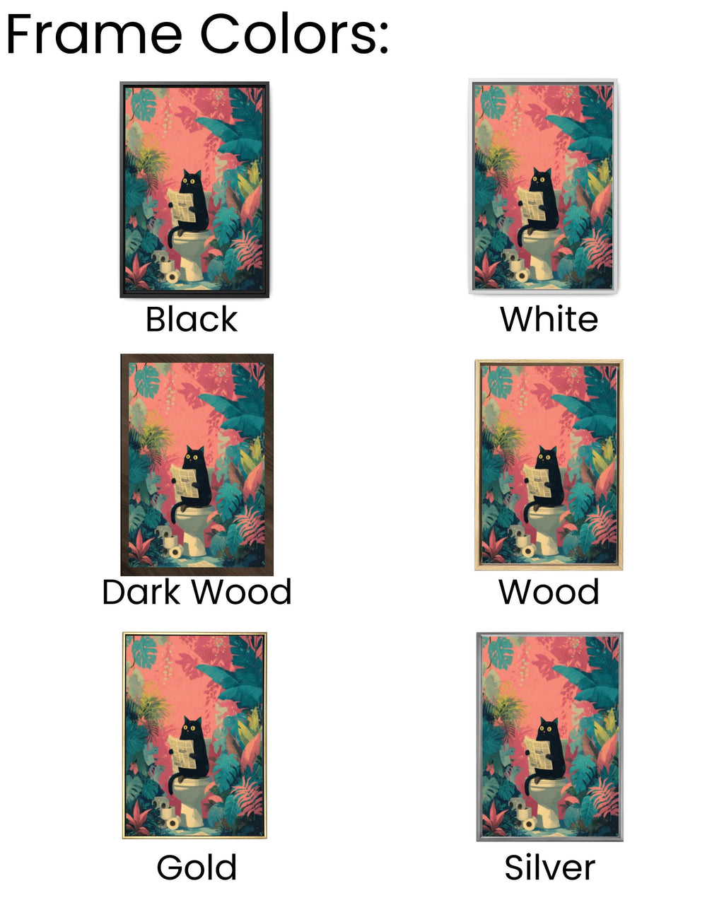 Funny Black Cat Bathroom Canvas Wall Art – Tropical Jungle Décor