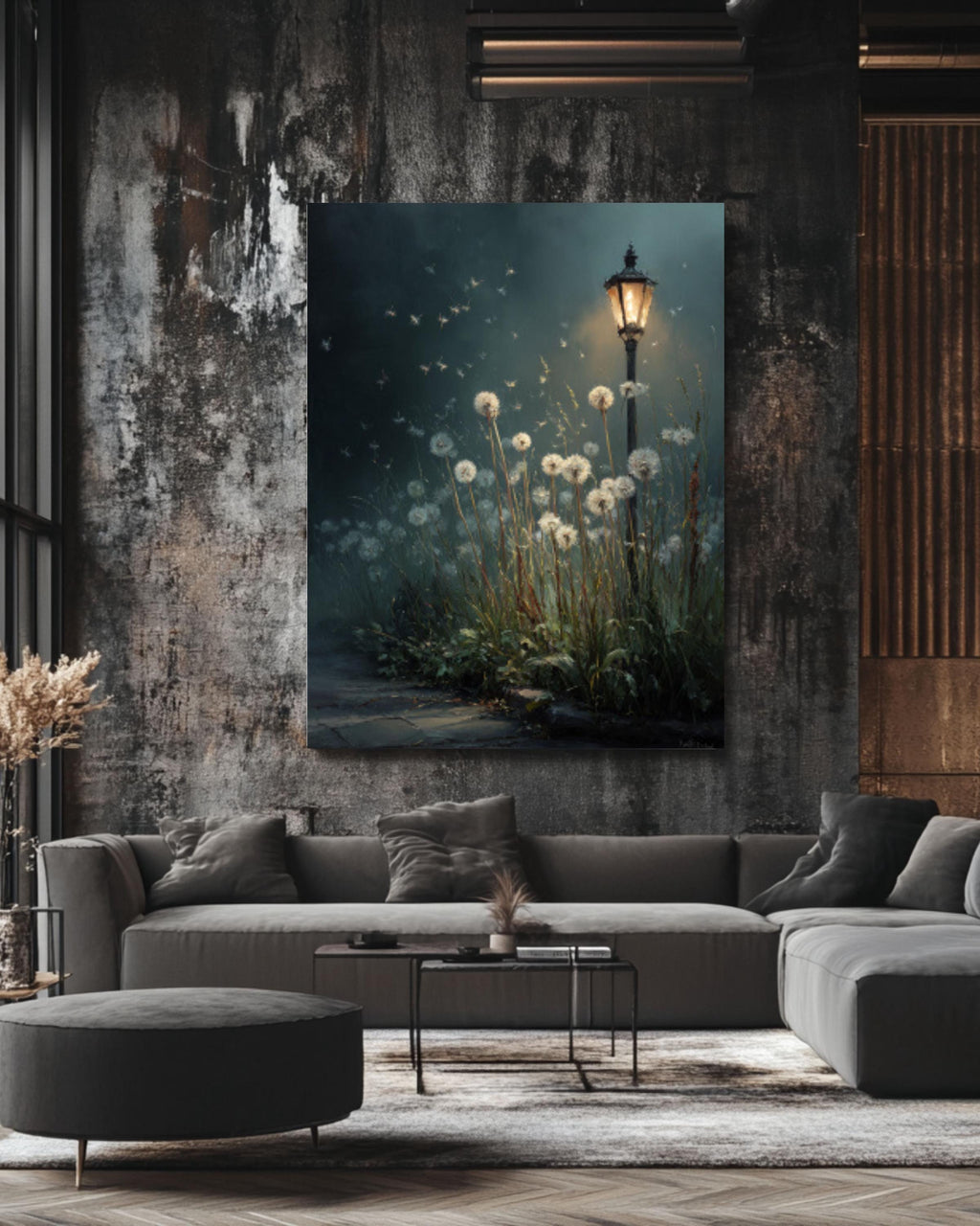 Mystical Dandelion Night Garden Canvas Wall Art – Dreamy Floral Poster